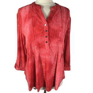 Roz & Ali Womens Large Sponged Orange Crochet & Sequins Tunic Top D07